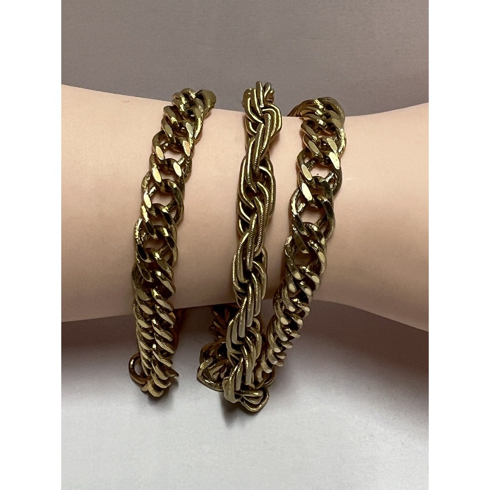 VINTAGE SIGNED MONET GOLD TONE 7 " BRACELET layered 3 tier